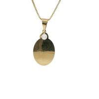 14KT Gold Charm Medium Tri Tone Round Sunray Crucifix Coin with White CZ Stone Top and Plain Bell