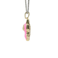 14KT Gold Charm Medium 3D Hot Pink Enamel LaBuBu Body, Black Enamel Eyes, and White CZ Stones Bell