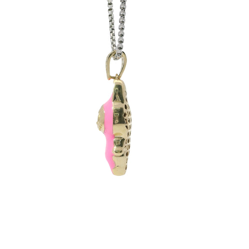 14KT Gold Charm Medium 3D Hot Pink Enamel LaBuBu Body, Black Enamel Eyes, and White CZ Stones Bell