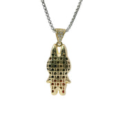 14KT Gold Charm Medium 3D Hot Pink Enamel LaBuBu Body, Black Enamel Eyes, and White CZ Stones Bell