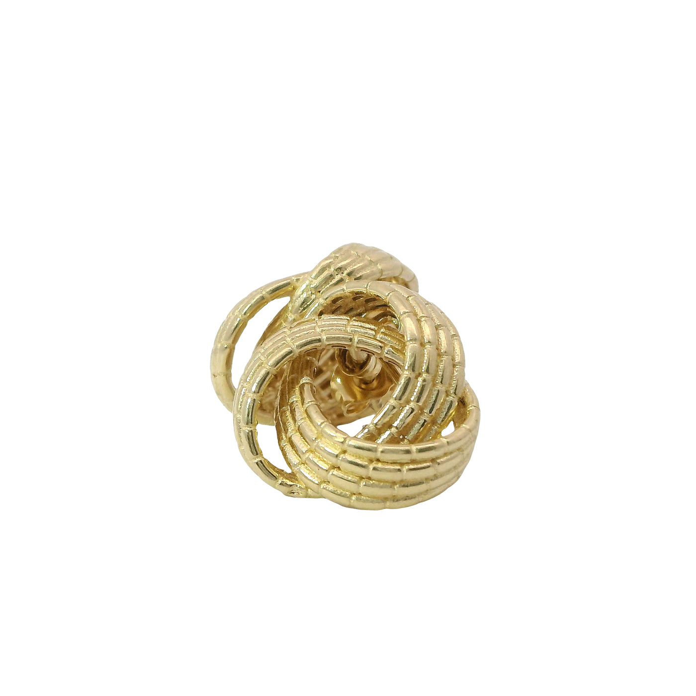 14KT Gold Earrings Medium Braided Notched Cords Knot with Push Back Post and Butterfly Backs