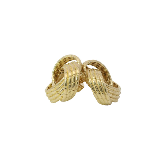 14KT Gold Earrings Medium Braided Notched Cords Knot with Push Back Post and Butterfly Backs