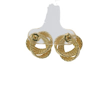 14KT Gold Earrings Medium Open Center Three Strand Flattened Plain Braided Notched Cords Knot with Push Back Post and Butterfly Backs