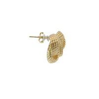 14KT Gold Earrings Medium Open Center Three Strand Flattened Plain Braided Notched Cords Knot with Push Back Post and Butterfly Backs