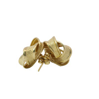 14KT Gold Earrings Medium Four Ribbon Strand Sandblasted Pinwheel Knot with Plain Borders, Push Back Post, and Butterfly Backs