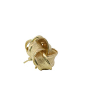 14KT Gold Earrings Medium Four Ribbon Strand Sandblasted Pinwheel Knot with Plain Borders, Push Back Post, and Butterfly Backs