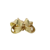14KT Gold Earrings Medium Four Ribbon Strand Sandblasted Pinwheel Knot with Plain Borders, Push Back Post, and Butterfly Backs