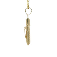 14KT Gold Charm Medium Plain Center Crucifix Cross with Mock Woodgrain Print and Plain Bell