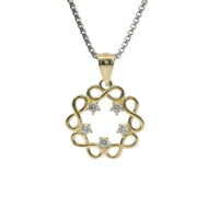 14KT Gold Charm Medium Plain Infinity Wreath with Five White CZ Stones Center and Plain Bell
