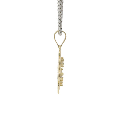 14KT Gold Charm Medium Plain Infinity Wreath with Five White CZ Stones Center and Plain Bell