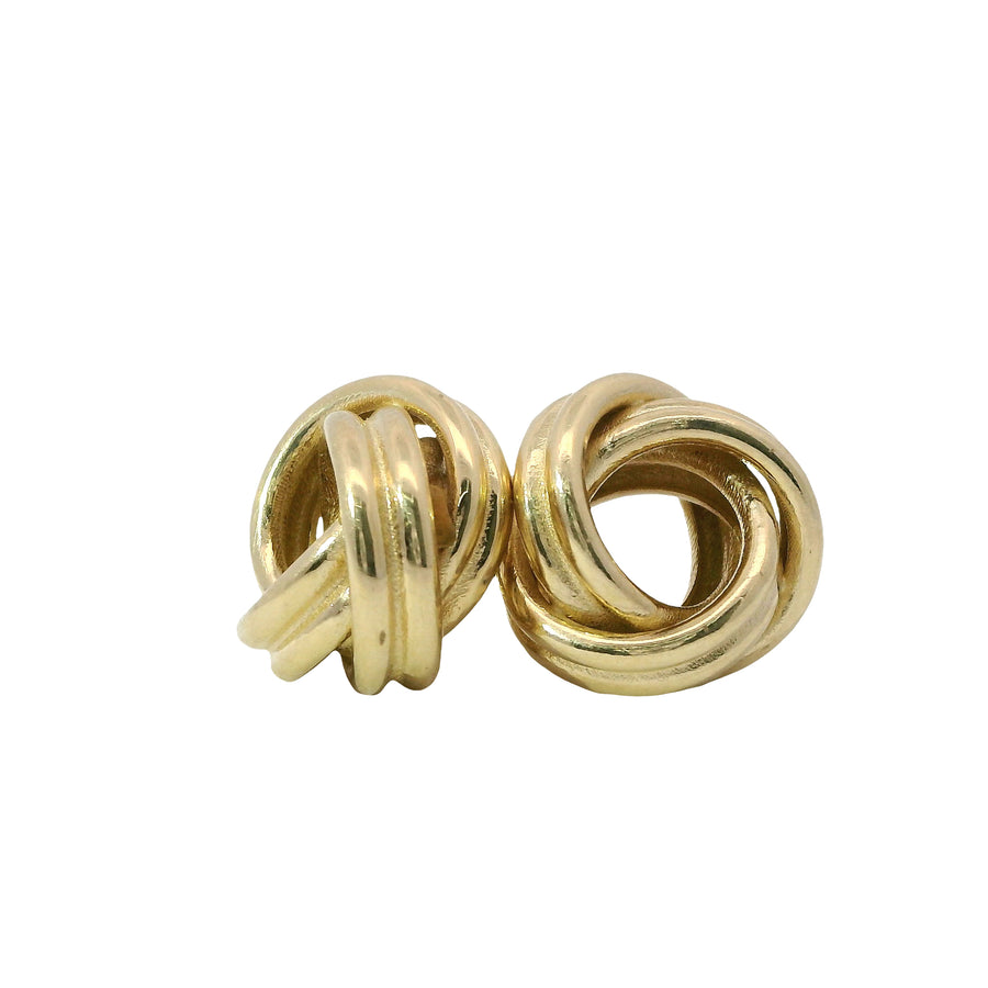 14KT Gold Earrings Medium Two Strand Round Knot with Push Back Post and Butterfly Backs