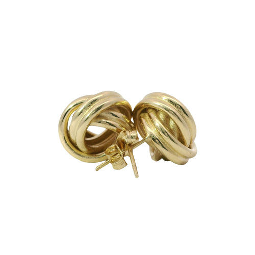 14KT Gold Earrings Medium Two Strand Round Knot with Push Back Post and Butterfly Backs