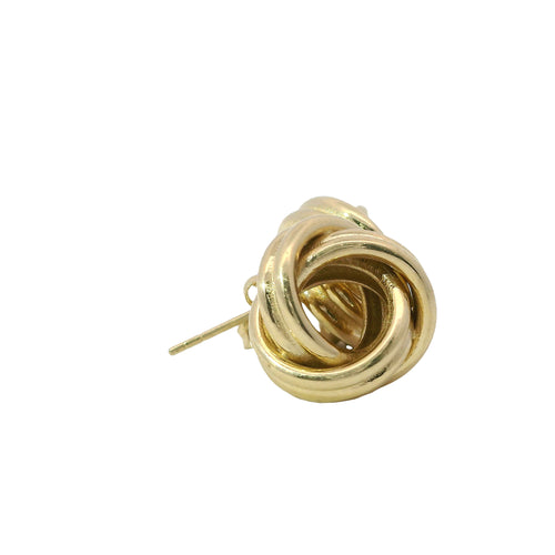 14KT Gold Earrings Medium Two Strand Round Knot with Push Back Post and Butterfly Backs