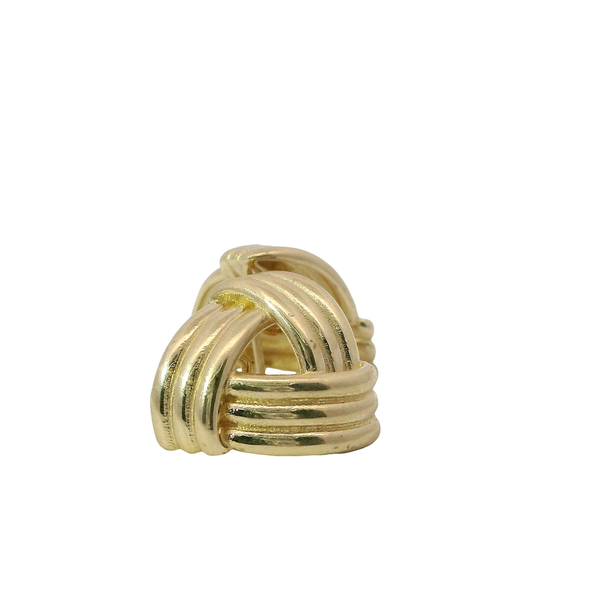 14KT Gold Earrings Medium Ribbed Three Strand Triangle Knot with Push Back Post and Butterfly Backs
