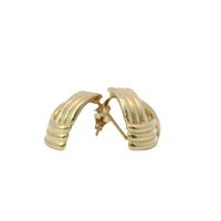 14KT Gold Earrings Medium Ribbed Three Strand Triangle Knot with Push Back Post and Butterfly Backs