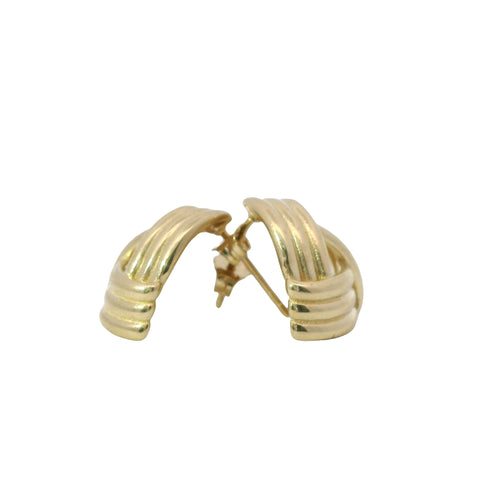 14KT Gold Earrings Medium Ribbed Three Strand Triangle Knot with Push Back Post and Butterfly Backs