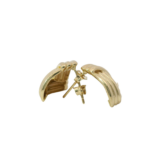 14KT Gold Earrings Medium Ribbed Three Strand Triangle Knot with Push Back Post and Butterfly Backs