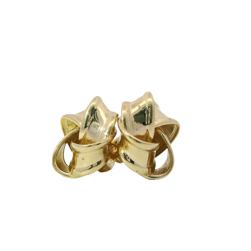 14KT Gold Earrings Medium Four Ribbon Strand Plain Pinwheel Knot with Plain Borders, Push Back Post, and Butterfly Backs