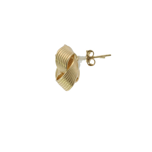 14KT Gold Earrings Medium Four Cord Strand Plain Open Flattened Square Knot with Plain Borders, Push Back Post, and Butterfly Backs