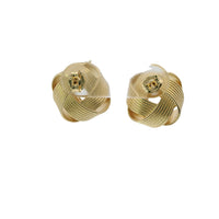 14KT Gold Earrings Medium Four Cord Strand Plain Open Flattened Square Knot with Plain Borders, Push Back Post, and Butterfly Backs