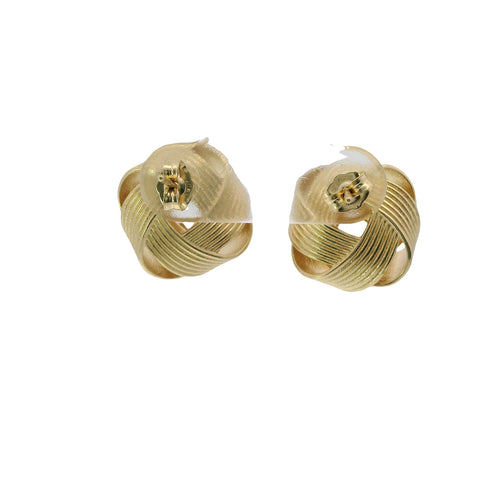 14KT Gold Earrings Medium Four Cord Strand Plain Open Flattened Square Knot with Plain Borders, Push Back Post, and Butterfly Backs
