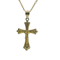 14KT Gold Charm Medium Two Tone Point Flare Ends Crucifix Cross with Plain Bell