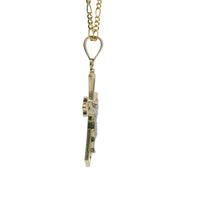 14KT Gold Charm Medium Two Tone Point Flare Ends Crucifix Cross with Plain Bell