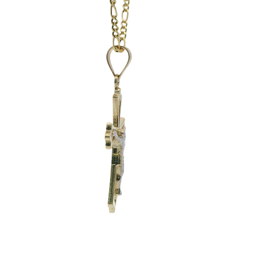 14KT Gold Charm Medium Two Tone Point Flare Ends Crucifix Cross with Plain Bell