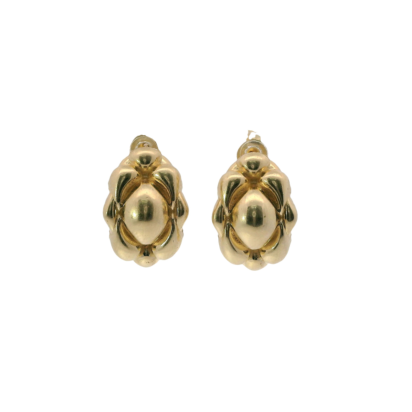 14KT Gold Earrings Medium Puff Popcorn with White CZ Stones Edge, Push Back Post and Butterfly Backs
