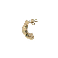 14KT Gold Earrings Medium Puff Popcorn with White CZ Stones Edge, Push Back Post and Butterfly Backs
