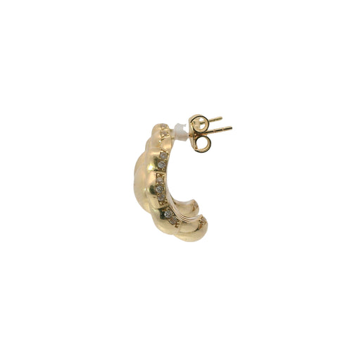 14KT Gold Earrings Medium Puff Popcorn with White CZ Stones Edge, Push Back Post and Butterfly Backs