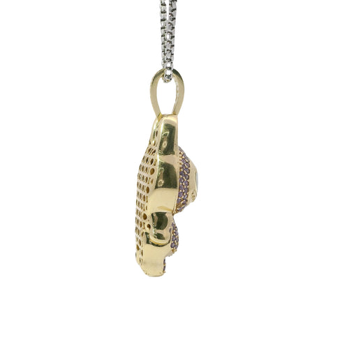 14KT Gold Charm Medium 3D Purple CZ Stones LaBuBu Body, White Enamel Eyes, and White CZ Stones Bell