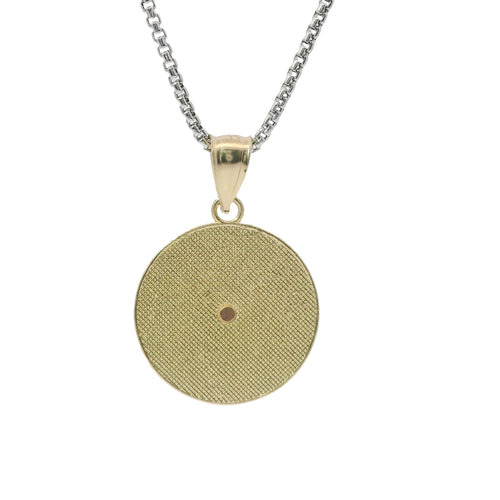 14KT Gold Charm Medium Round Tri Tone Quinceanera "15 Anos" Coin with Diamond Cut Edge and Plain Bell