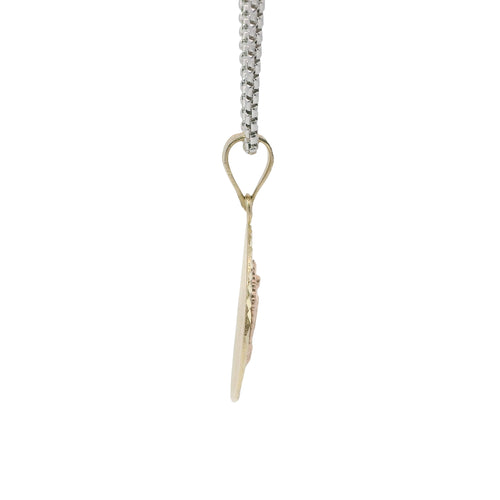 14KT Gold Charm Medium Round Tri Tone Quinceanera "15 Anos" Coin with Diamond Cut Edge and Plain Bell