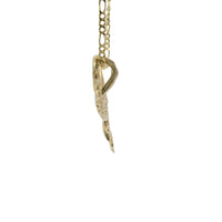 14KT Gold Charm Medium Right Facing Soaring Eagle with Round White CZ Stones on Wings, Red CZ Stone Eye, and Plain Bell