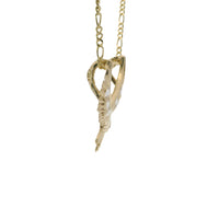 14KT Gold Charm Medium Right Facing Soaring Eagle with Round White CZ Stones on Wings, Red CZ Stone Eye, and Plain Bell