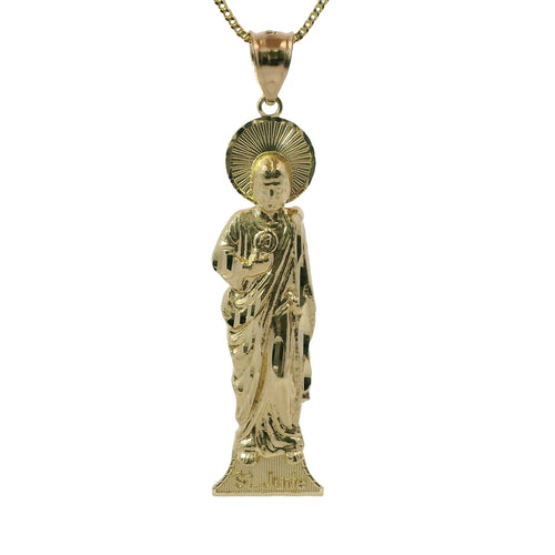 14KT Gold Charm Medium "St. Jude" Name Plate St Jude Figure with Plain Bell