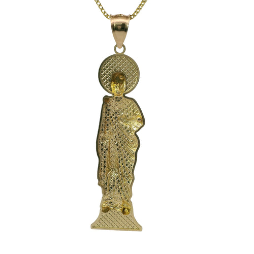 14KT Gold Charm Medium "St. Jude" Name Plate St Jude Figure with Plain Bell