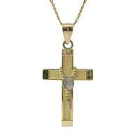 14KT Gold Charm Medium Two Tone Rosary Bead Cross with Plain Band