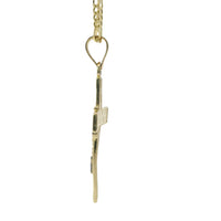14KT Gold Charm Medium Two Tone Rosary Bead Cross with Plain Band