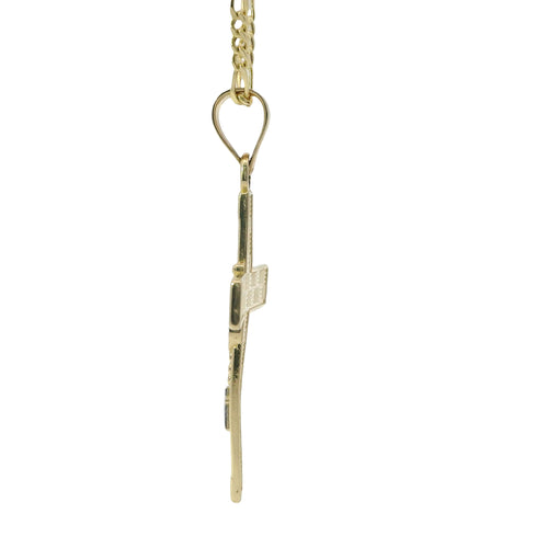14KT Gold Charm Medium Two Tone Rosary Bead Cross with Plain Band