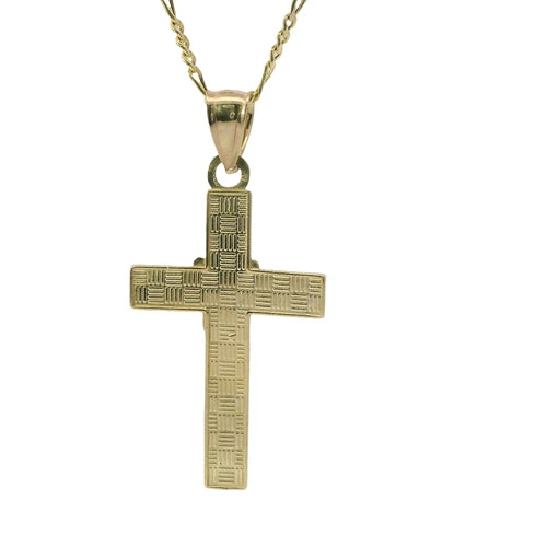 14KT Gold Charm Medium Two Tone Rosary Bead Cross with Plain Band