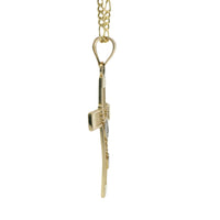 14KT Gold Charm Medium Two Tone Rosary Bead Cross with Plain Band