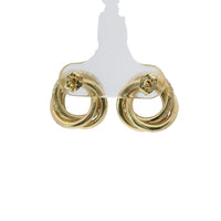 14KT Gold Earrings Medium Round Two Strand Open Center Interlocking White CZ Stones Rings with Push Back Post and Butterfly Backs