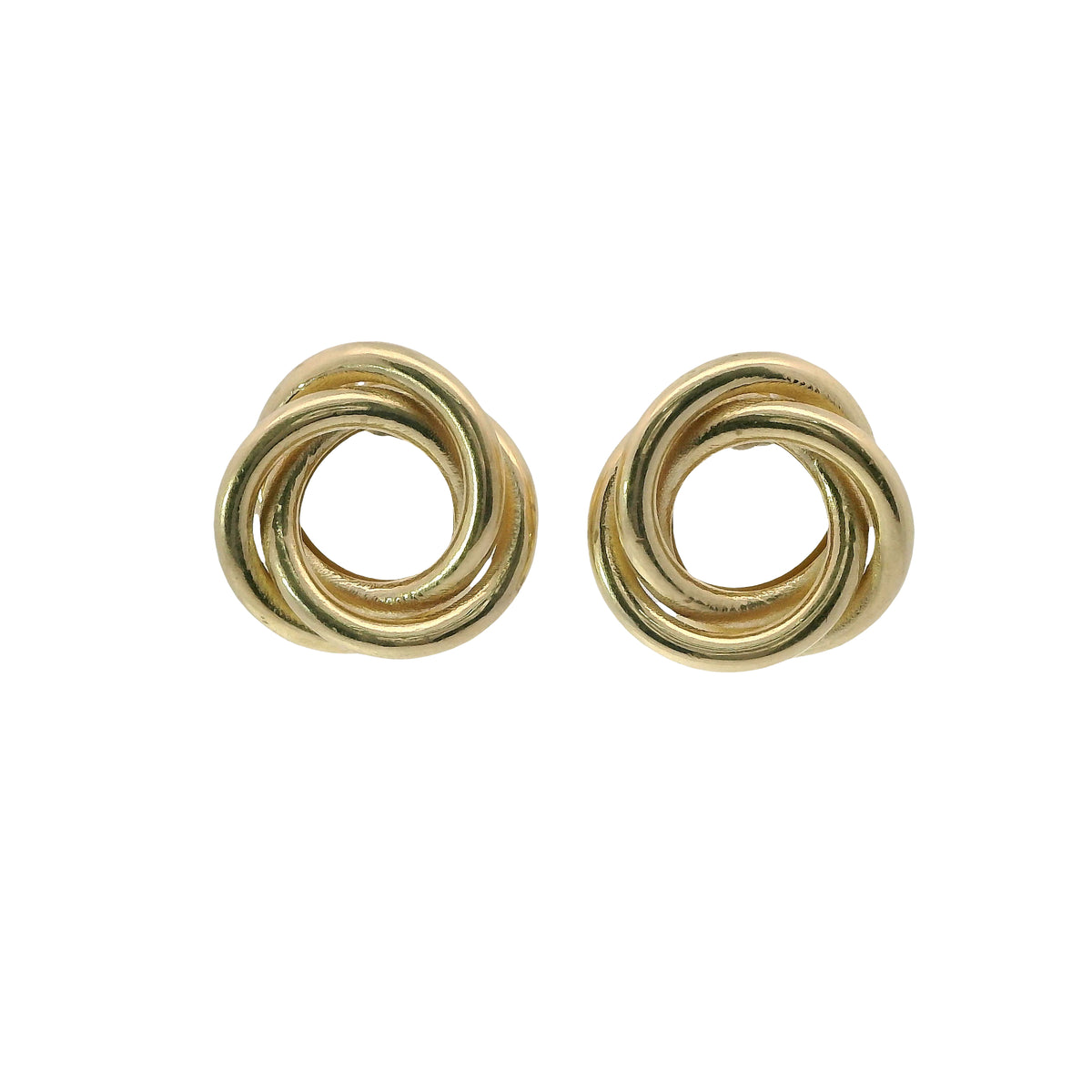 14KT Gold Earrings Medium Round Two Strand Open Center Interlocking Plain Rings with Push Back Post and Butterfly Backs