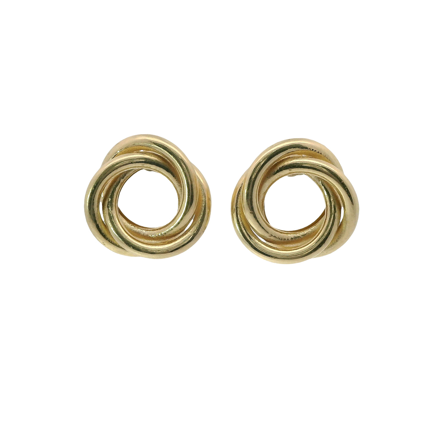 14KT Gold Earrings Medium Round Two Strand Open Center Interlocking Plain Rings with Push Back Post and Butterfly Backs
