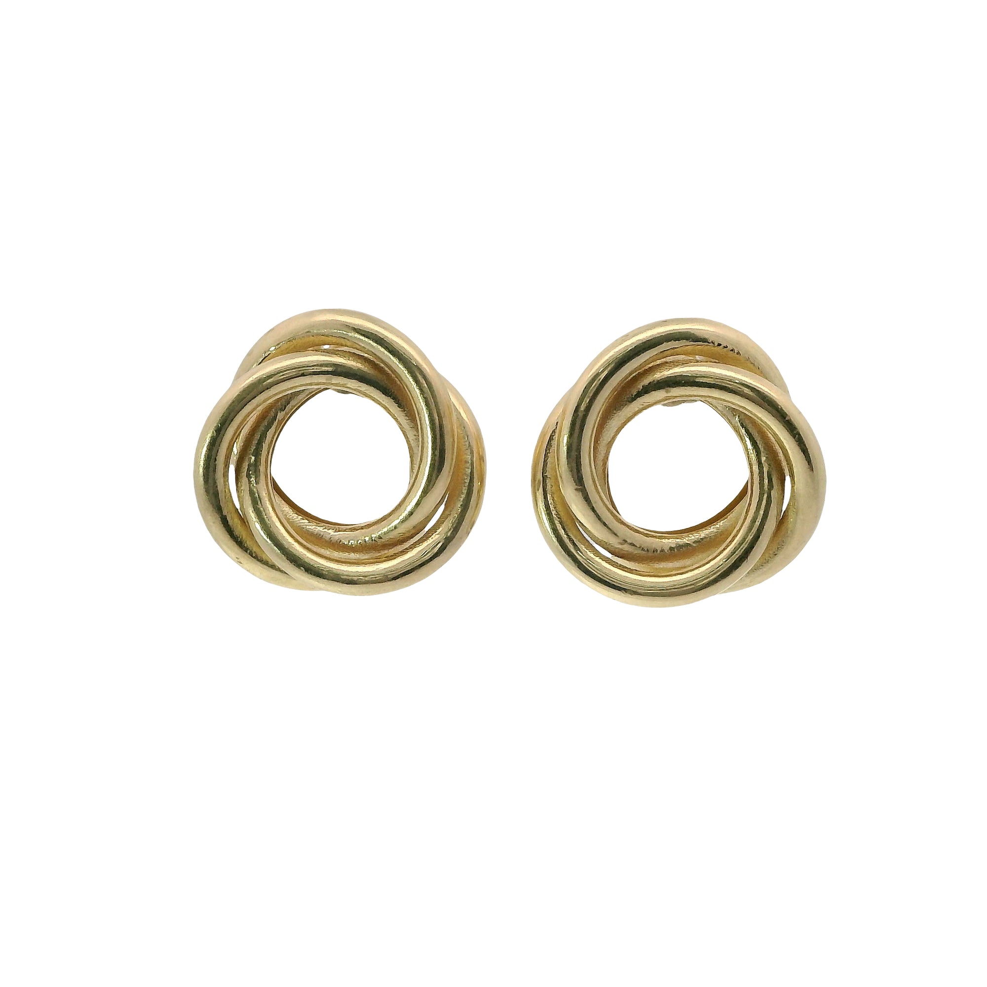 14KT Gold Earrings Medium Round Two Strand Open Center Interlocking Plain Rings with Push Back Post and Butterfly Backs
