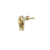 14KT Gold Earrings Medium Round Two Strand Open Center Interlocking Plain Rings with Push Back Post and Butterfly Backs