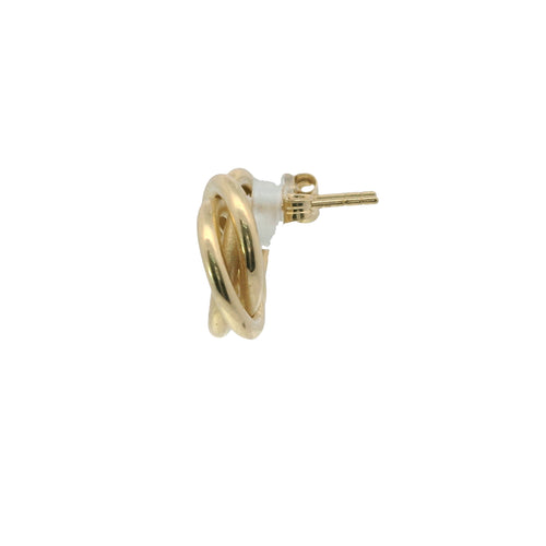 14KT Gold Earrings Medium Round Two Strand Open Center Interlocking Plain Rings with Push Back Post and Butterfly Backs