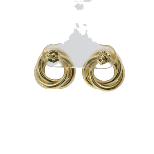 14KT Gold Earrings Medium Round Two Strand Open Center Interlocking Plain Rings with Push Back Post and Butterfly Backs